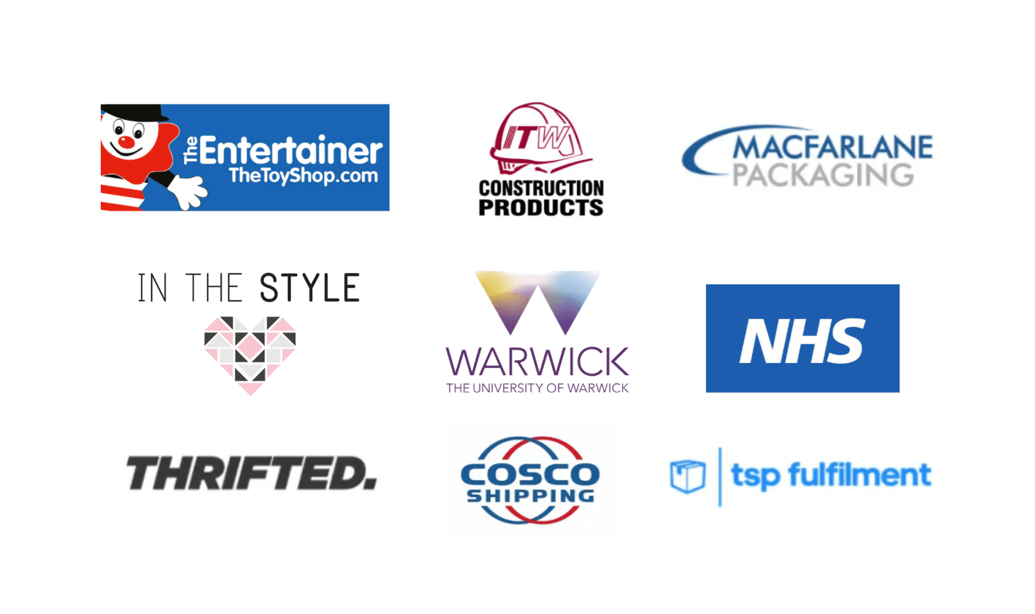 Logos of companies that North Automation Group has completed Warehouse Automation or Conveyors work for